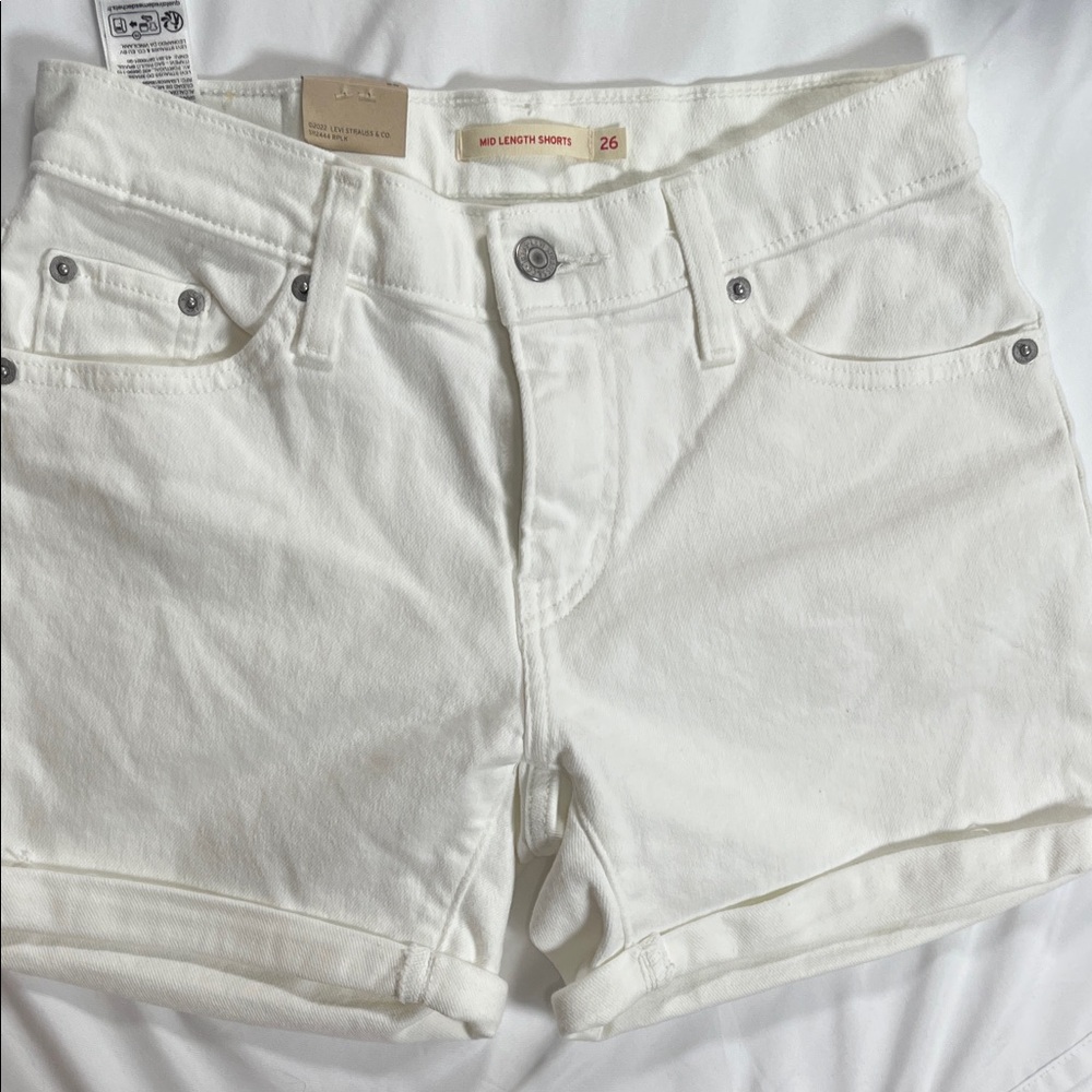 Levi’s Women's White Denim Shorts with cuffed bottom